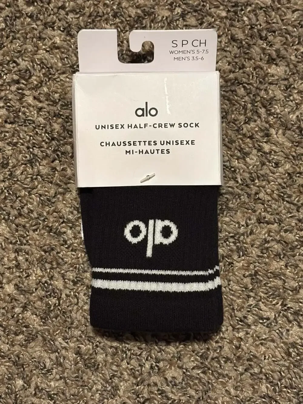 Alo Yoga Unisex Half-Crew Throwback Socks Black/White Size S